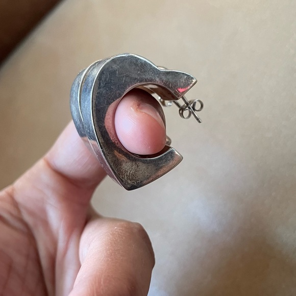 Heart ❤️ vintage 925 statement modernist earrings chunky geometric hoops - Picture 6 of 9